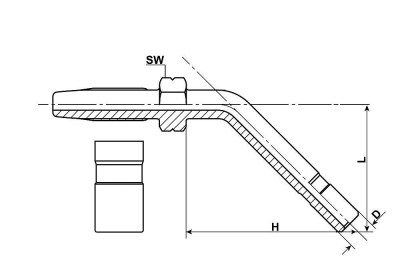 Hose studs 45° D 6 | H 24  | L 15 | tube Ø 4, short, NUT