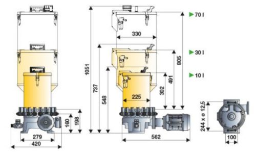 RAASM zsírzó szivattyú 400VAC 4db dugattyúelem  10 literes tartály zsírszint jelzővel 